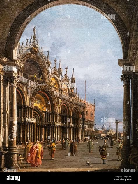 Canaletto painting St Marks, Venice c 1756; Italian painter of the Venetian School, 18th century ...