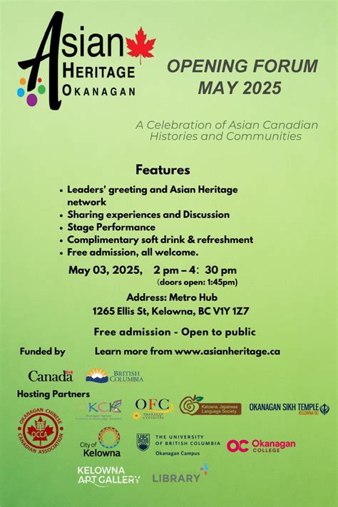 Asian Heritage Month – Opening Forum at Metro Hub, Metro Hub, Kelowna ...