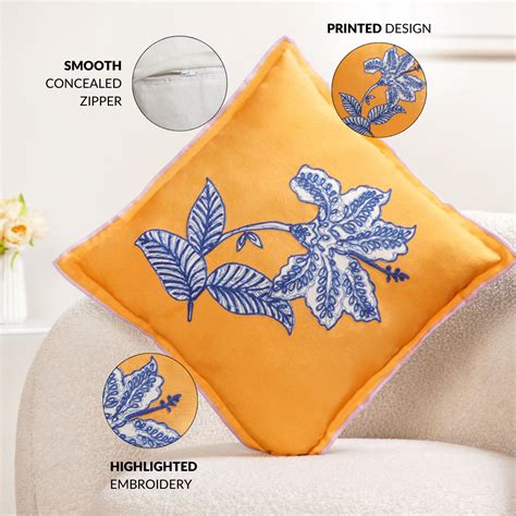 Petal Sketch Embroidered Cotton Cushion Cover 43x43cm Online - Premium ...