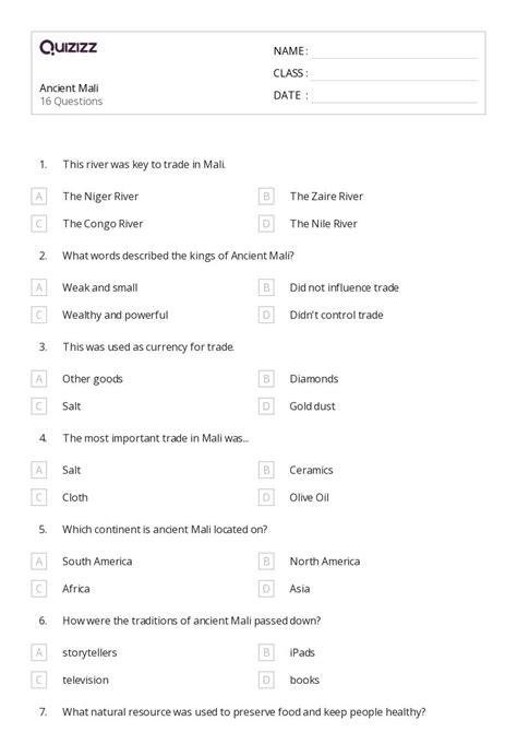 50+ the mali empire worksheets on Quizizz | Free & Printable