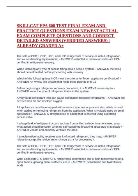 SKILLCAT EPA 608 TEST FINAL EXAM AND PRACTICE QUESTIONS EXAM NEWEST ...