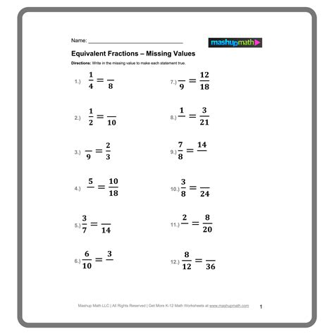 Free Equivalent Fractions Worksheets (with Answers) — Mashup Math