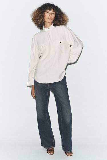 FLOWING HIGH NECK SHIRT - Sand | ZARA India