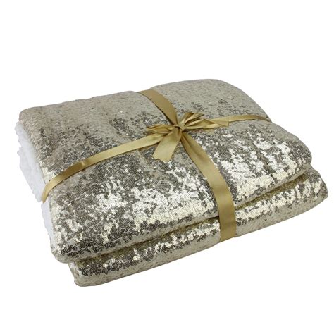 Shimmering Gold & White Sequined Throw Blanket 49" x 67" | Christmas ...