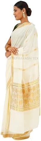 Buy Kerala Tissue Kasavu Saree for Women with Rich Golden Zari Border ...
