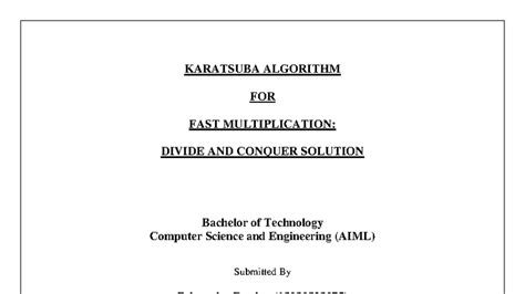 CA3 Report on DAA: Karatsuba Algorithm for Fast Multiplication - Studocu