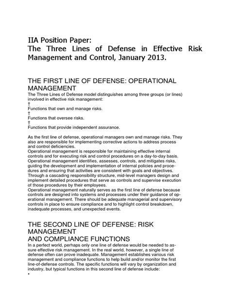 Three Lines of Defence | PDF | Internal Control | Internal Audit