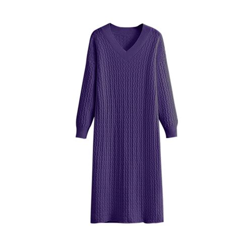 Diufon Womens Fall Knit Dresses Casual Solid Color Midi Dress V Neck ...
