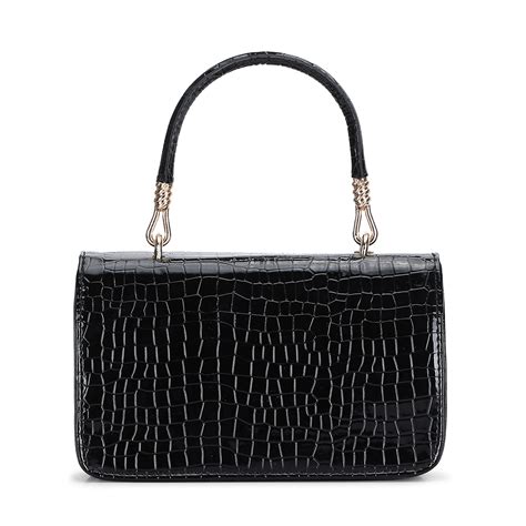Shop Stylish Black Croco Textured Handle Bag For Women - Favoitalia ...