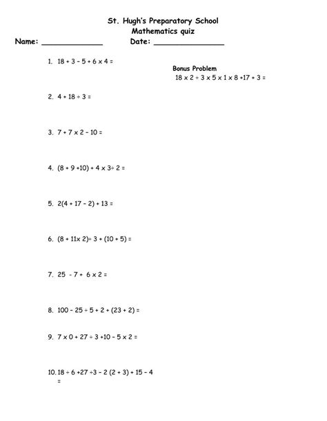 Image result for The Four Operations Class 5 Worksheet