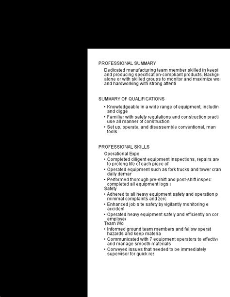 Image result for Machine Operator Resume Examples