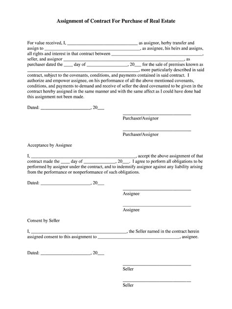 Assignment of Contract for Purchase of Real Estate Form - Fill Online ...