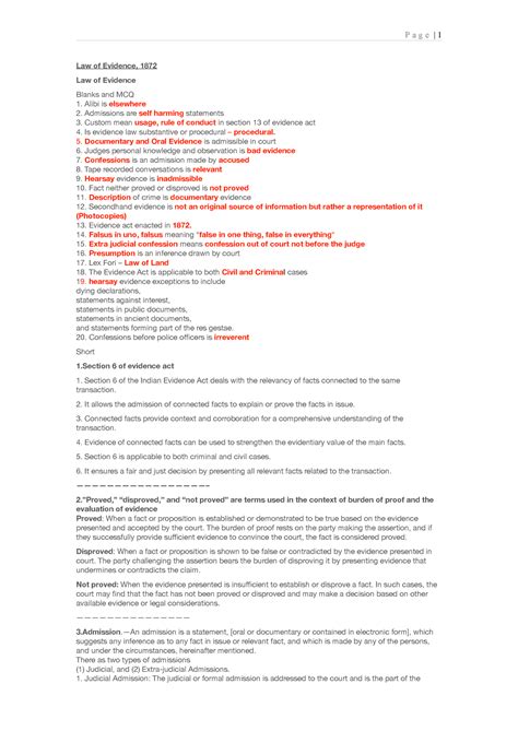 Law of evidence 1872 - P a g e | 1 Law of Evidence, 1872 Law of ...