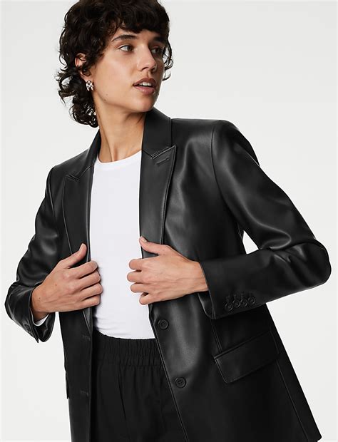 Buy Faux Leather Tailored Single Breasted Blazer at Marks & Spencer
