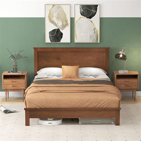 Giantex Wood Queen Platform Bed Frame with Headboard India | Ubuy