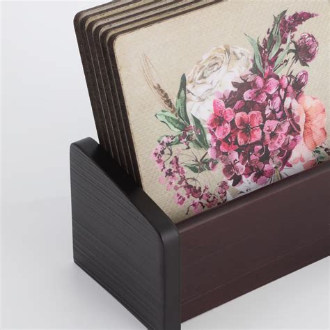 Buy Gracie Set of 6 Wooden Printed Coasters with Holder from Home ...