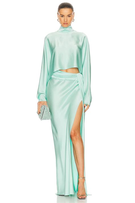 Lapointe Doubleface Satin Crop Caftan Top in Seafoam | FWRD