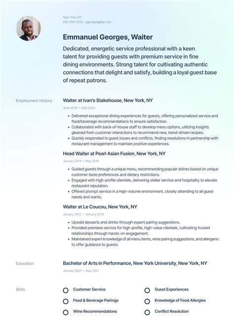 Waiter Resume Format Waitress Resume Sample, Examples – CraftResumes