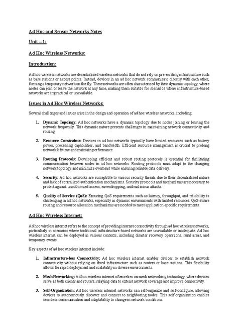 Ad Hoc and Sensor Networks Notes - Instead, devices in an ad hoc ...