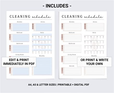 Editable Cleaning Schedule, Printable Cleaning Checklist, Digital Chore ...