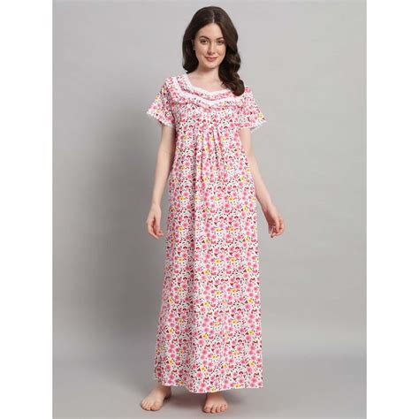 Buy SEPHANI Women Cotton Nightdress Pink Online