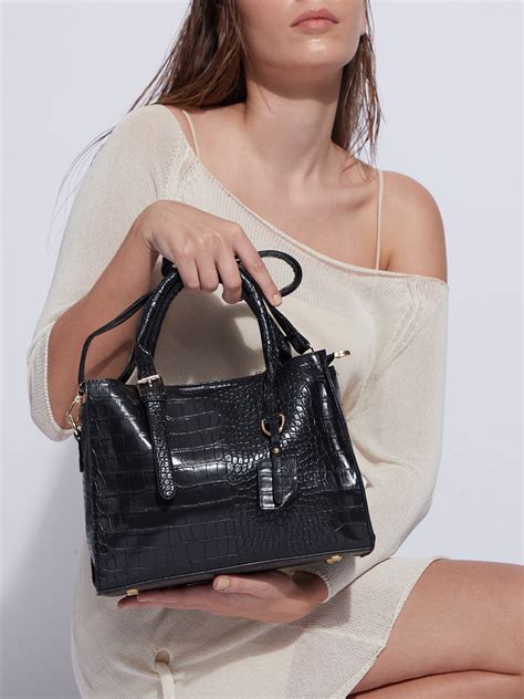 Haute Sauce Black Textured Pu Shopper Handheld Bag With Tasselled