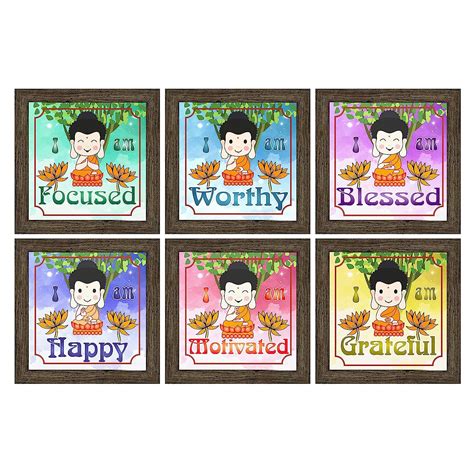 Indianara Set of 6 Laughing Buddha Motivational Quotes Decor Framed ...