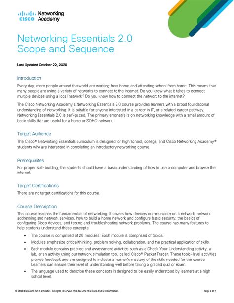 Networking Essentials 2.0 Scope and Sequence - Networking Essentials 2 ...
