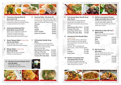 Menu at Pho House restaurant, Letchworth Garden City