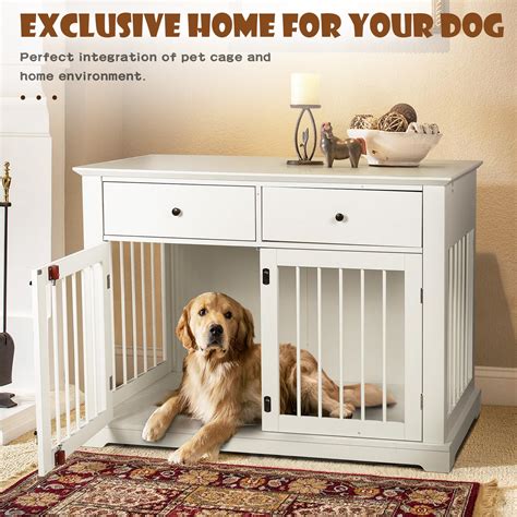 LEMBERI 44 Inch Large Dog Crate Furniture, Wooden Dog Kennel End Table ...