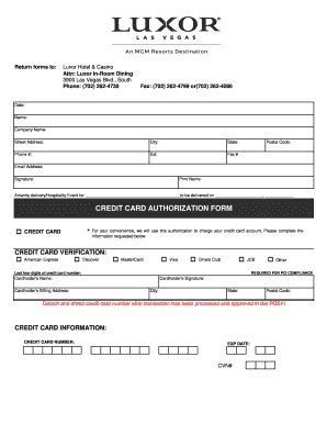 Fillable Online Luxor Hotel Credit Card Authorization Form. This is the ...