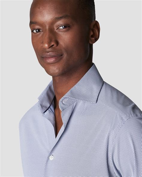 Navy Textured Four-Way Stretch Shirt - Eton