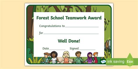 Forest School Teamwork Award Certificate