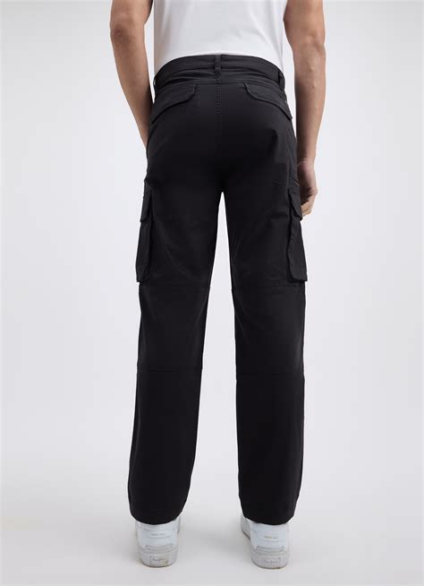 Men Black Mid Rise Stretch Cargos | Pepe Jeans India