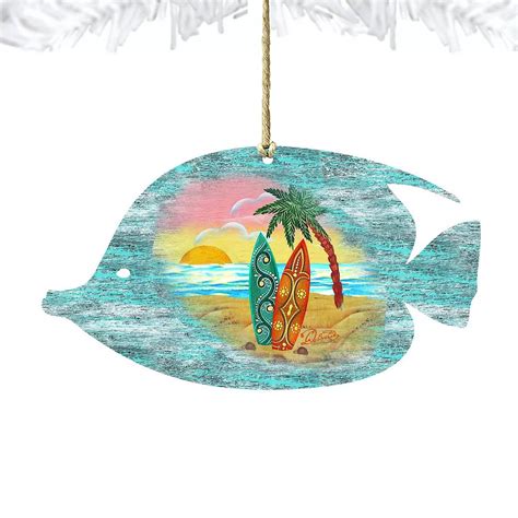 Rustic Tropical Fish Wooden Holiday Ornament by G. DeBrekht - Coastal ...