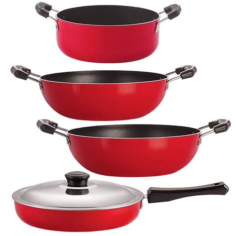 Buy NIRLON Aluminium Cookware Set (Red/Black, 2.6mm) - 4-Pieces Online ...