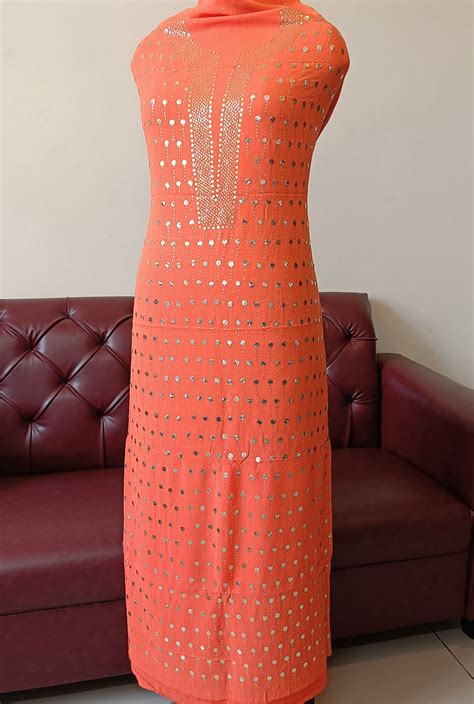 Orange Allover Mukaish Work Kurta and Dupatta Set