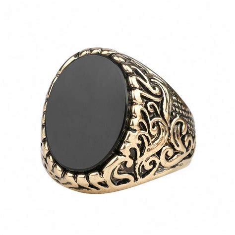Vintage Big Red Black Stone Gold Ring for Men Ethnic Turkish Indian ...