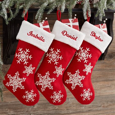 Red & White Snowflake Personalized Christmas Stocking, Custom Stocking ...