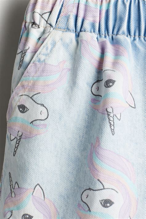 Loose Fit Denim Shorts - Light denim blue/unicorns - Kids | H&M US