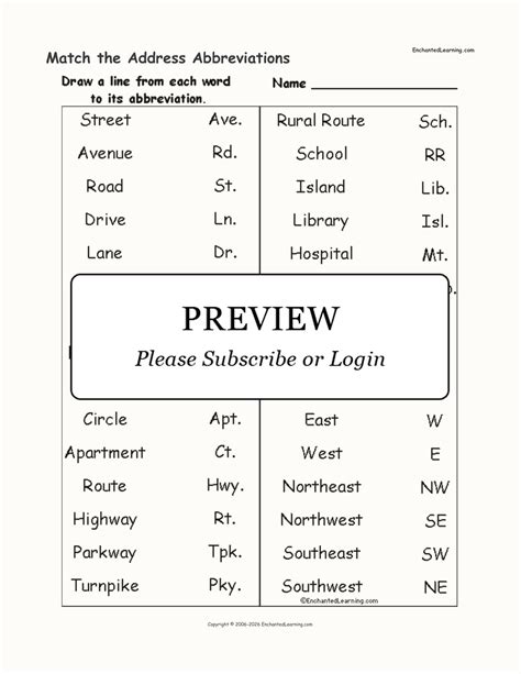 Match the Address Abbreviations - Enchanted Learning