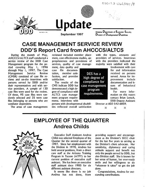 Update from the Arizona Department of Economic Security, Division of ...