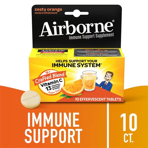 Airborne 1000mg Vitamin C Immune Support Effervescent Tablets, Zesty ...