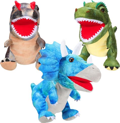 3 Pieces Dinosaur Hand Puppets 12 Inch Plush Stuffed India | Ubuy