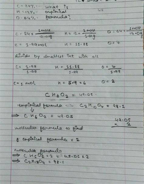 Q. A compound contains 24% carbon, 12% hydrogen and 64% oxygen by mass ...