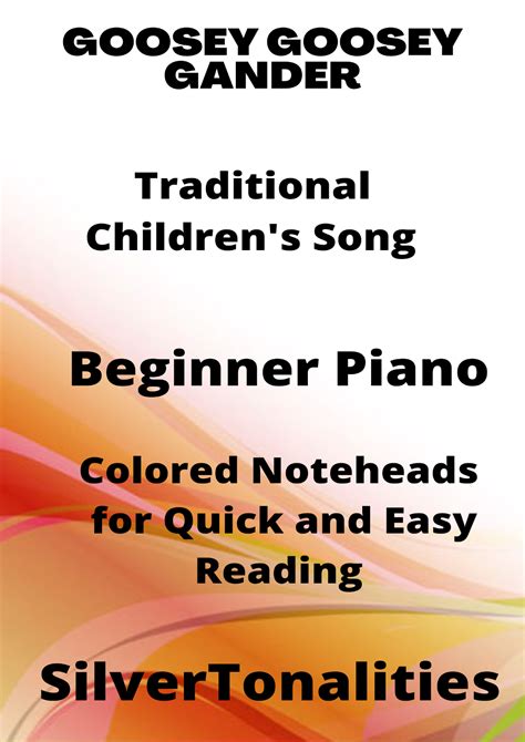 Goosey Goosey Gander Beginner Piano Sheet Music with Colored Notation ...