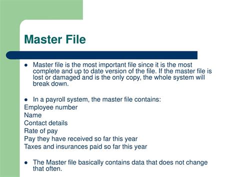 Image result for Master File Examples