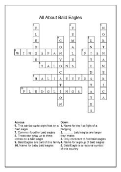 All About Bald Eagles - Crossword Puzzle and Word Search Bell Ringer