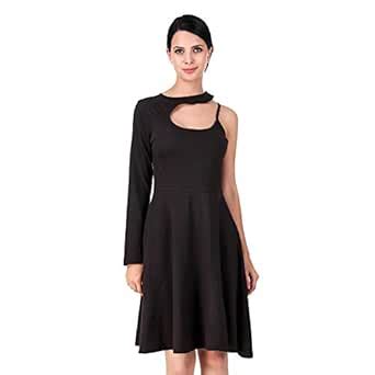 Buy Skizo Women Black Cotton Lycra Skater Dress (Medium) at Amazon.in
