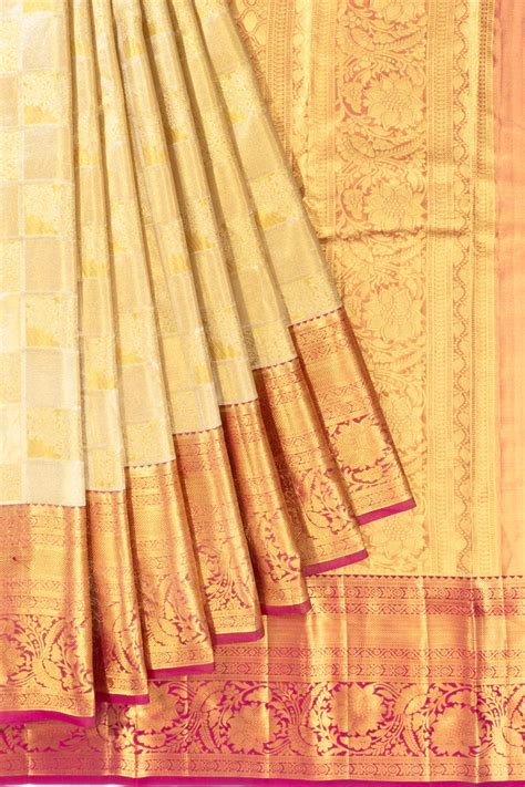Taranga Kanchi Silk Tissue Checks Gold Saree | Kankatala